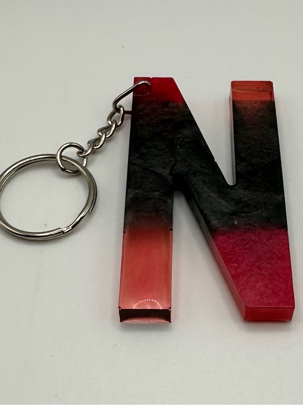 Large Red Ombre Letter 'N' Resin Keychain - Unbranded